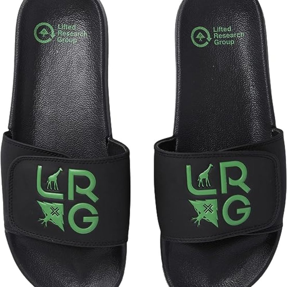 Lifted Research Group LRG Mens Stacked Logo Slides Black Sandals Shoes New 7